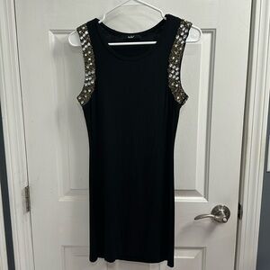 Gem detailed black mini dress